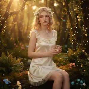 Women's Ivory Lace Satin Mini Dress Cottagecore Romantic Corset Style Fits M